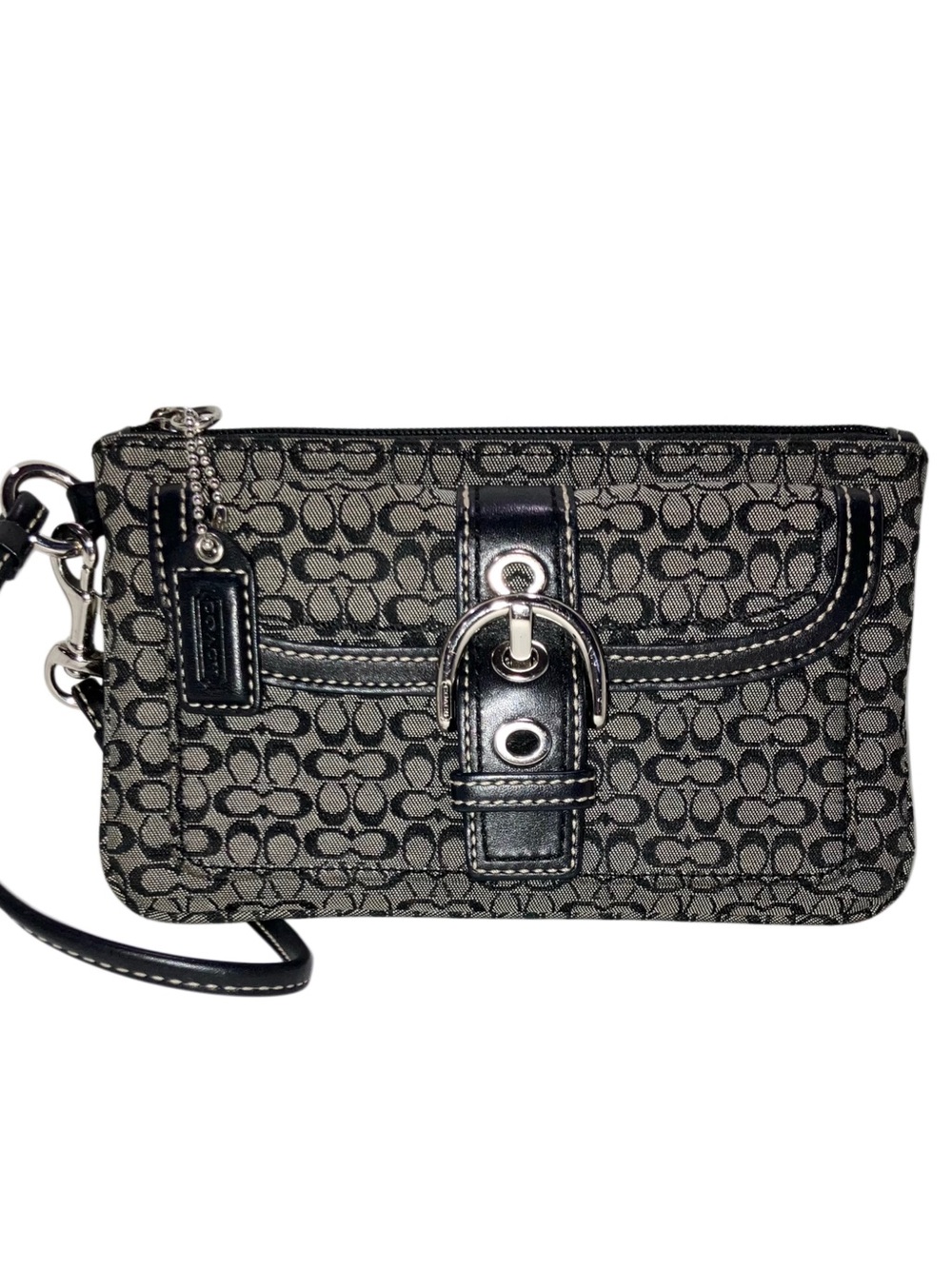 Y2K Vintage Coach Black Gray Soho Signature Logo Canvas Wristlet Wallet NWOT